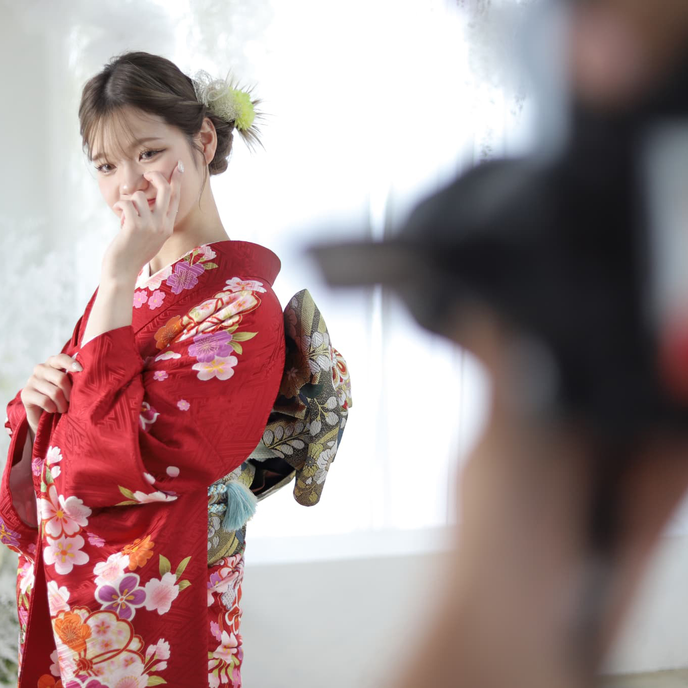 奈良_奈良市・橿原市・広陵町・京都府_木津川市の成人式_フォトスタジオワタナベ(渡辺写真館)_振袖_スタジオ撮影_前撮り・後撮り_撮影風景